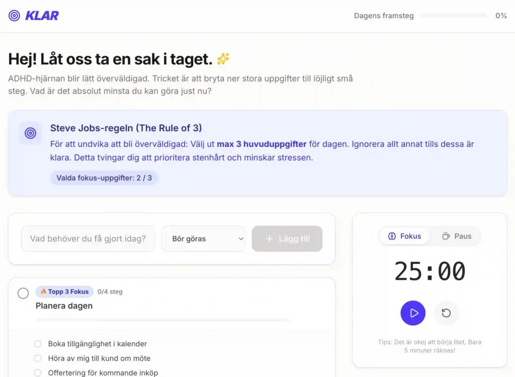 ai prototyp ADHD assistans i vardagen